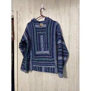 Baja Joe Eco-Friendly‎ Woven Striped Pullover Baja Hoodie Size Medium